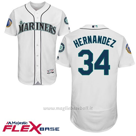 Maglia Baseball Uomo Seattle Mariners Felix Hernandez Ken Griffey Retirojo Bianco Flex Base